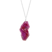 QNAVIC Natural Raw Ruby Gemstone Rough Slice Stone Handmade Dainty Pendant Necklace Healing Crystals July Birthstone Gift for Women Rhodium Plated 925 Sterling Silver Necklace 18 inch