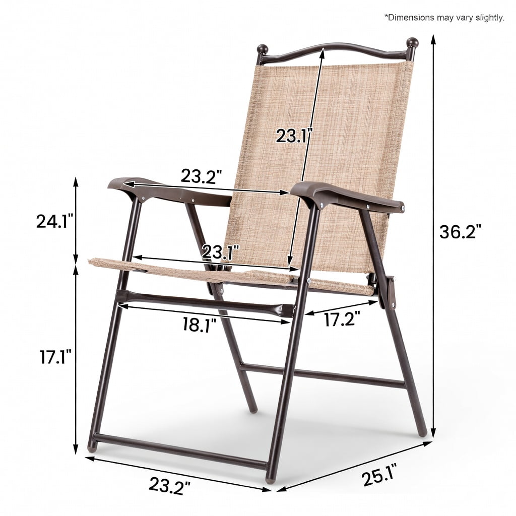 Hommoo 2-Pack Foldable Patio Lounge Chairs, Outdoor Sling Back Deck & Camping Chairs, Steel Frame, UV-Resistant Textile Fabric, Compact Storage Design, Beige