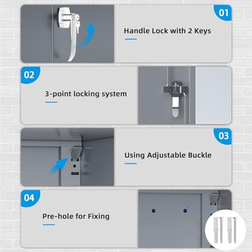 Superday 36" Metal Storage Cabinet, Garage Storage Cabinet with Locking Doors and Adjustable Shelves, Steel Lockable Storage Cabinet, Tool Cabinet for Home Office, Garage, School（Dark Grey）