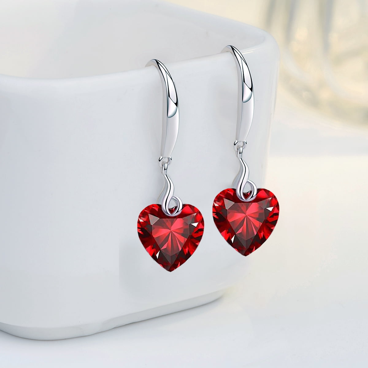 s925 Sterling Silver Love Heart 5A Cubic Zirconia Crystal Women Drop Dangle Earrings