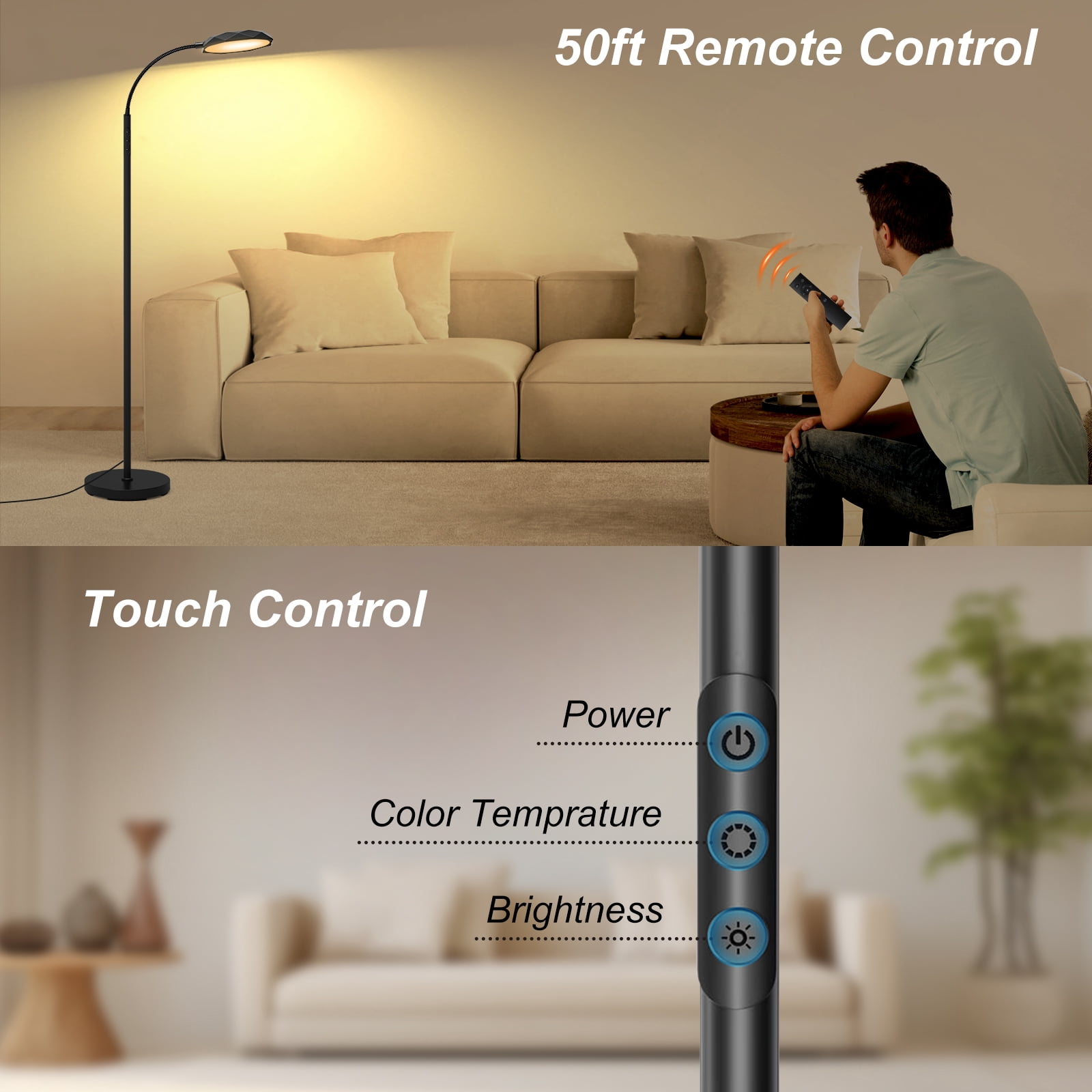 Floor Lamp, 18w 1800lm Super Bright Led Floor Lamps for Living Room,Stepless Dimmable Modern Floor Lamp 2700k-6500k, Reading Standing Tall Floor Lamps for Bedroom Office