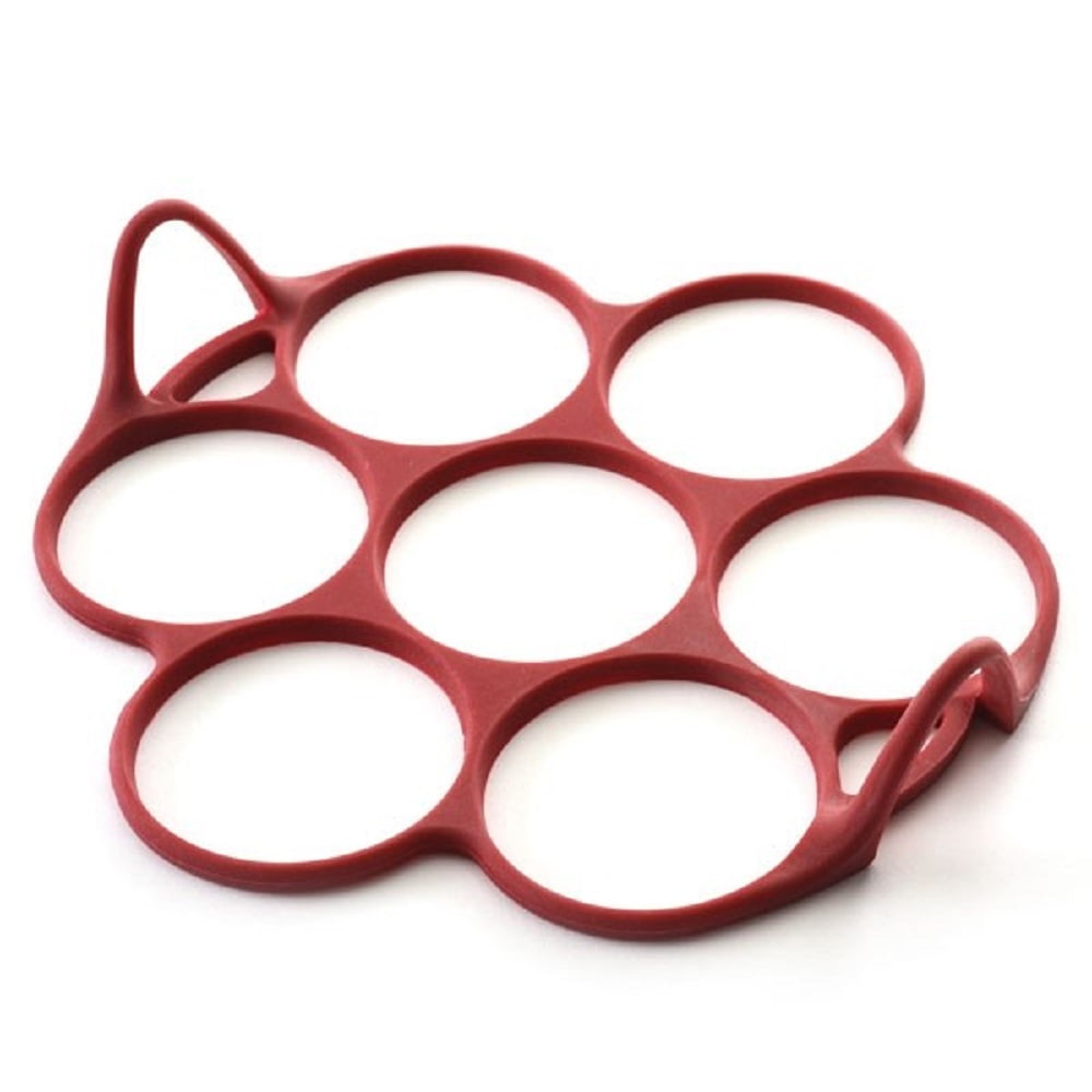 Norpro 957R Silicone Silver Dollar Pancake/ Egg Ring, 7 Count ,Red