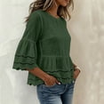 thumbnail image 5 of Warop Women's Spring Summer Solid Crew Neck Short Sleeve Cotton Linen Top Lightweight Blouse for Daily Vacation, 5 of 8