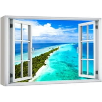 wall26 Canvas Print Wall Art Window View Aerial Tropical Caribbean Island Beach Wilderness Nature Photography Realism Scenic Landscape Colorful Multicolor for Living Room, Bedroom, Office - 32x48