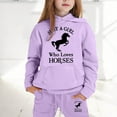 thumbnail image 2 of Ulitacool Girl Clothes Winter Long Sleeve Solid Color Horse Print Pullover Hoodie Pants Two Piece Sweatsuit Soft Clothing Purple 8-9 Years, 2 of 4
