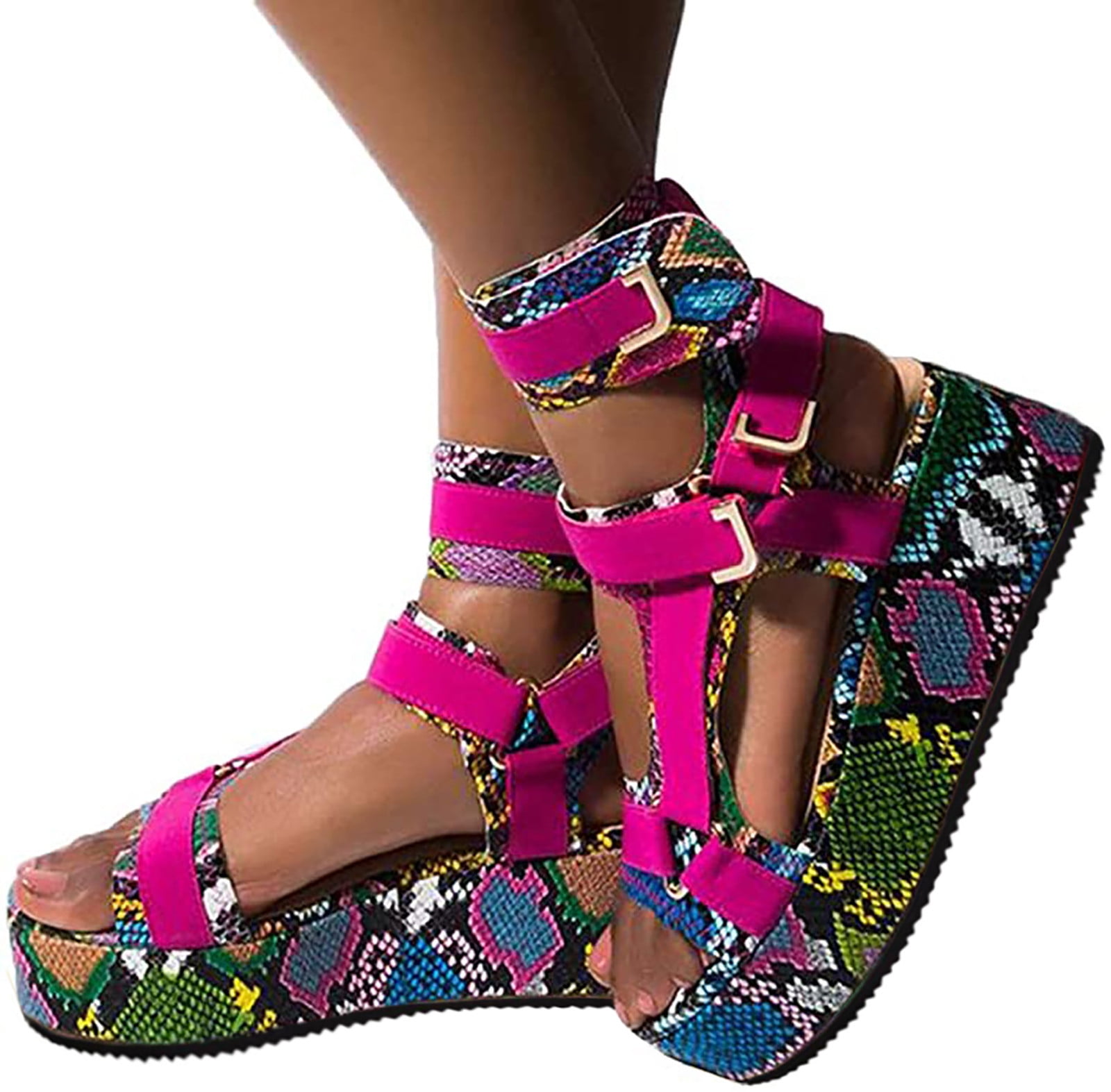 【TAGTRAUME】VIOLET MULTI ETHNIC STRAP FLAT SANDALS ZTTD Platform Sandals for Womens Open Toe Ankel Strap