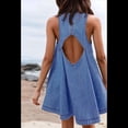 thumbnail image 4 of Vestido Minivestido de Mezclilla Sin Mangas para Mujer, Estilo Babydoll, Informal, de Verano, con Espalda Recortada, Corte en A, Holgado y Bolsillos Azul Oscuro M, 4 of 10