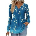 thumbnail image 2 of Craaazy Long Sleeve Shirts for Women V Neck Pleated Button Decorate T-Shirts Tunic Tops Casual Blouses Loose Fashion Printed Fall Tees Gifts For Women, 2 of 5