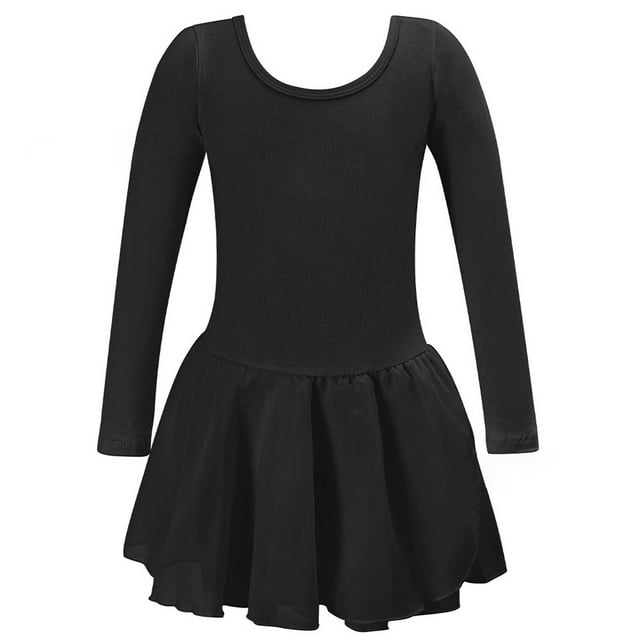 Cowsor Justaucorps de Base à Manches Longues pour Filles avec Jupe, Robe Tutu de Danse Ballet pour Enfant