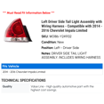 thumbnail image 2 of Left Driver Side Tail Light Assembly with Wiring Harness - Compatible with 2014 - 2016 Chevy Impala Limited 2015, 2 of 2