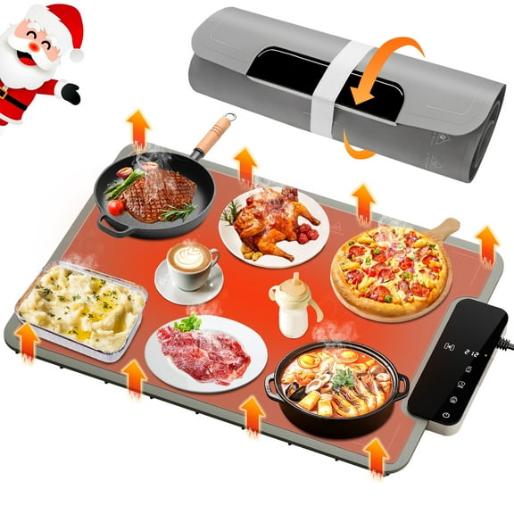 HABIUBIU Food Warming Mat, Electric Warming Tray with 6 Temperature Settings, Portable Food Warmer for Party, Kitchen, Silver Gray