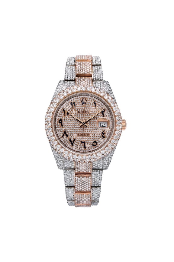 Pre-Owned Rolex Datejust 41MM 126301 Diamond Paved Eastern Arabic Dial Diamond Bezel Two Tone Rose Gold Full Diamond Oyster Bracelet 21.25ct