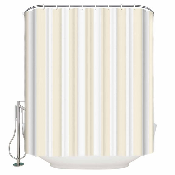 Extra Long Shower Curtain 72x96 Inch, Cream Striped Shower Curtain Waterproof Bathroom Decor Modern Farmhouse Cream White Stripes Fabric Bath Curtain Set Accessories with Hooks