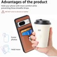 thumbnail image 6 of Phone Case for Google Pixel 8 5G Wallet Cover with Tempered Glass Screen Protector and Slim Ring Stand Credit Card Holder Magnetic Leather Cell Accessories Pixel8 Pixle Eight Women Men Brown, 6 of 14