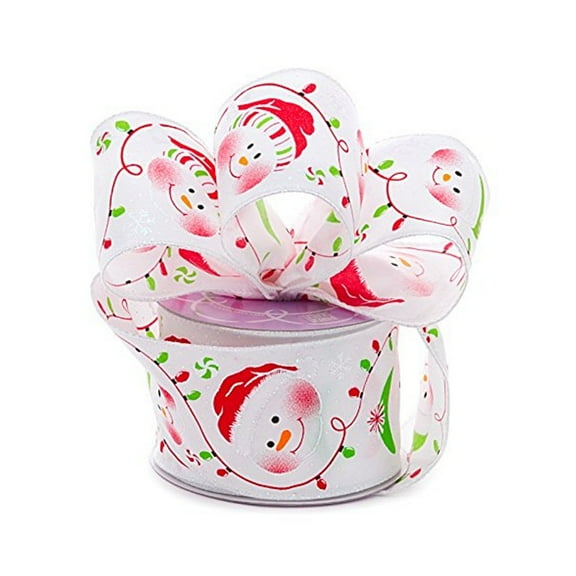 Snowman And Christmas Lights Satin Wired Ribbon - 2 1/2 Inches Wide x 10 Yards (56113502)