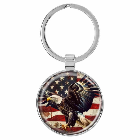 USA Flag Patriotic Eagle Flying 1.5" x 3" Domed Keychain Backpack Pull