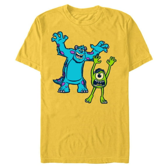 Disney Pixar Monsters University Sulley and Mike T-Shirt- Short Sleeve Blended T-Shirt for Adults - Customized-Yellow