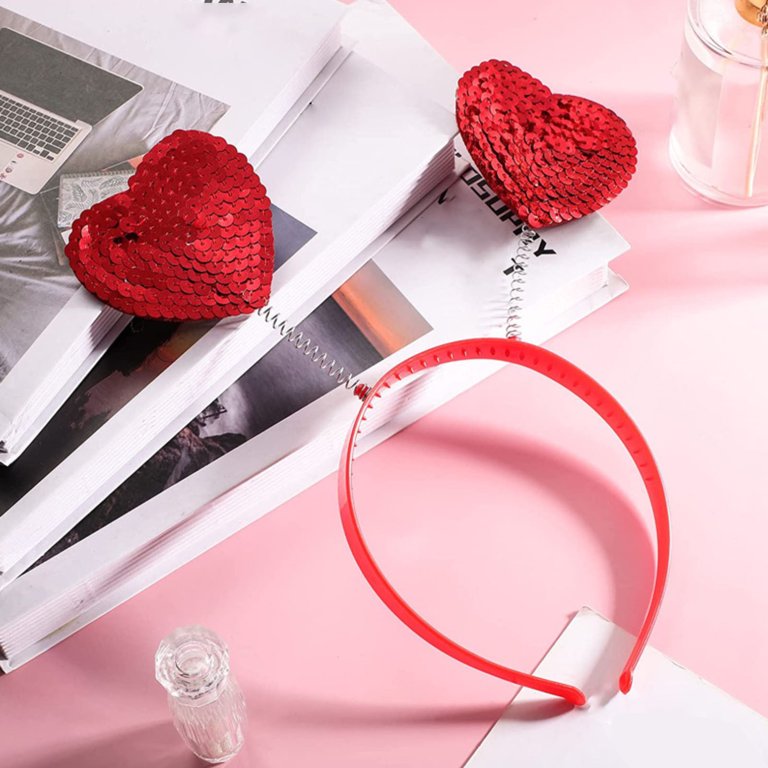 Deals！Loyerfyivos Red Love Heart Shaped Sequin Headband Valentine's Day Hair  Hoop Hair Loop Hair Clasp Hair Band Hair Accessories Dress Accessories for  Girl 