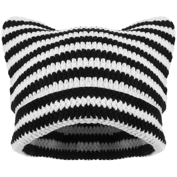 OUNONA Winter Knit Beanie Hat with Cute Cat Design, Thick Warm Knitted Cap, Soft Winter Headwear for Men and Women