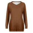 thumbnail image 4 of ibuvkizy Long Sleeve Shirts for Women,Womens Tops Dressy Casual,Oversized Tshirts Shirts for Women Solid Workout Sweatshirts Casual Basic Long Sleeve Shirt Classic V-Neck Tops Brown,S, 4 of 4