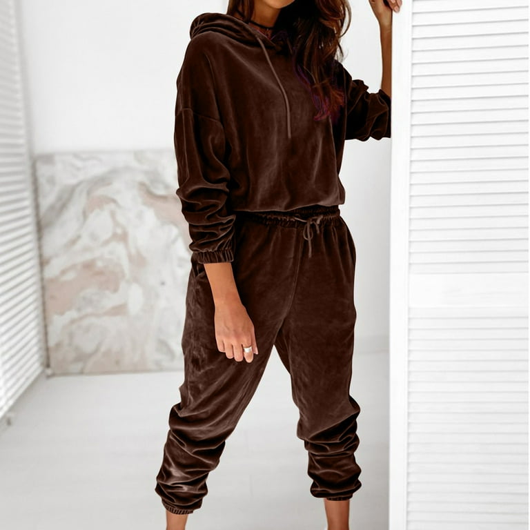 Cindysus Women Two Piece Outfit Plus Size Sweatsuit Hoodie Jogger Set  Casual Jogging Long Sleeve Tracksuit Sets Brown XL