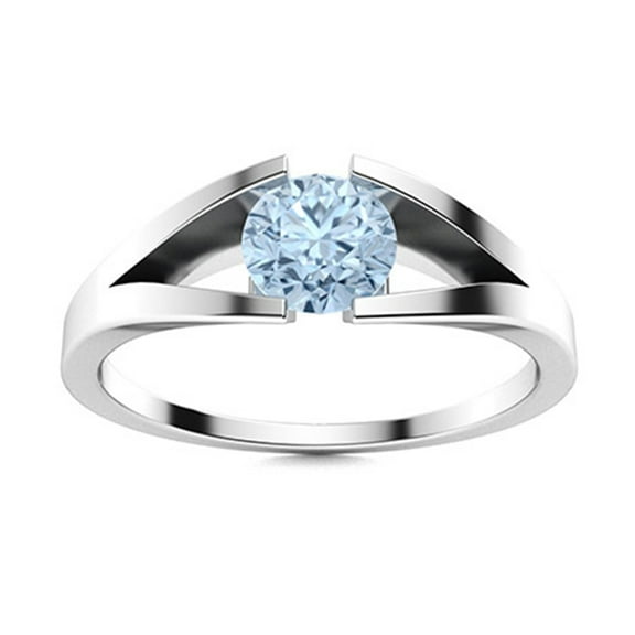 5 MM Round Shape Aquamarine 925 Sterling Silver Split Shank Solitaire Women Ring