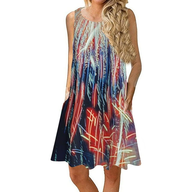 EQWLJWE Robes pour Femmes Robes pour Femmes 2023 Femmes Indépendant Col Rond Robe à Manches Courtes Impression Numérique Ample Jupe Trapèze