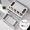 thumbnail image 3 of Caja de almacenamiento WiFi de doble capa Salida de tres orificios Antipolvo con compartimentos Ranura de soporte para teléfono móvil multifunción gris SOLEDAD Soporte de almacenamiento del enrutador, 3 of 10