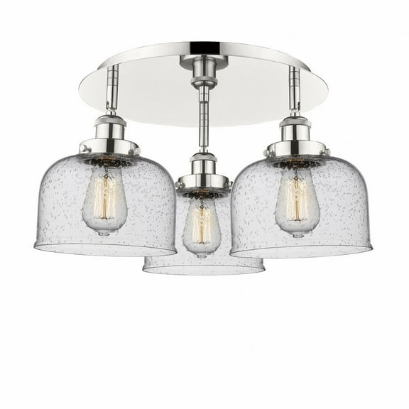 Innovations Lighting Bell - 3 Light 20" Flush Mount Polished Nickel/Seedy
