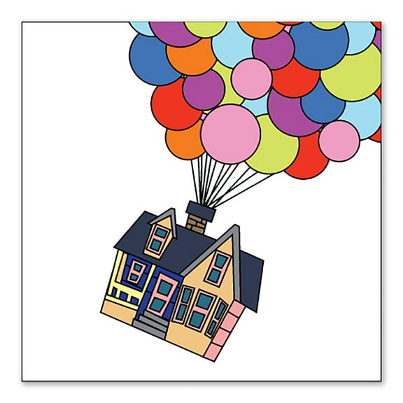 DistinctInk Custom Bumper Sticker - 3" x 3" Decorative Decal - White Background - Balloons Lifting House