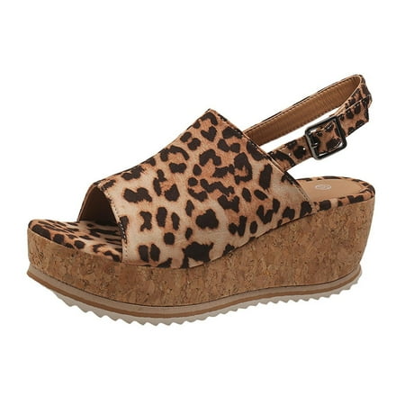 

KIJBLAE Women Summer Platform Wedge Sandals Shoes Open Toe Cork Wedges Sandals Beach Shoes Buckle Strap Sandals Brown 41