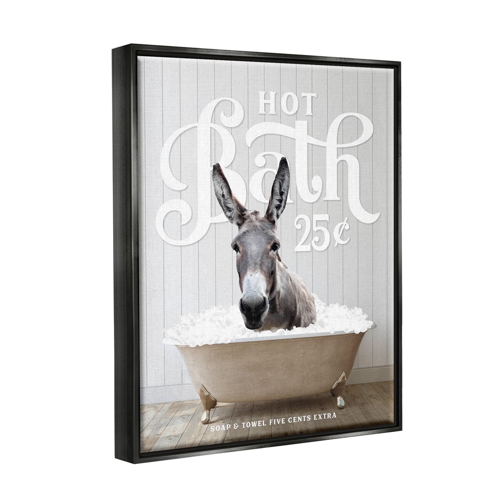 Stupell Industries Vintage Bathroom Donkey Animals & Insects Painting Black Floater Framed Art Print Wall Art, 25 x 31