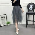 thumbnail image 4 of LBKKC Women's Tulle Skirt Formal High Low Asymmetrical Midi Tea-Length Elastic Waist Skirt Grey, 4 of 5