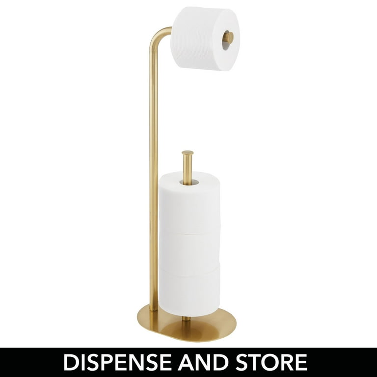 mDesign Metal Freestanding Toilet Paper Reserve Stand, Hold 4 Rolls, Soft Brass