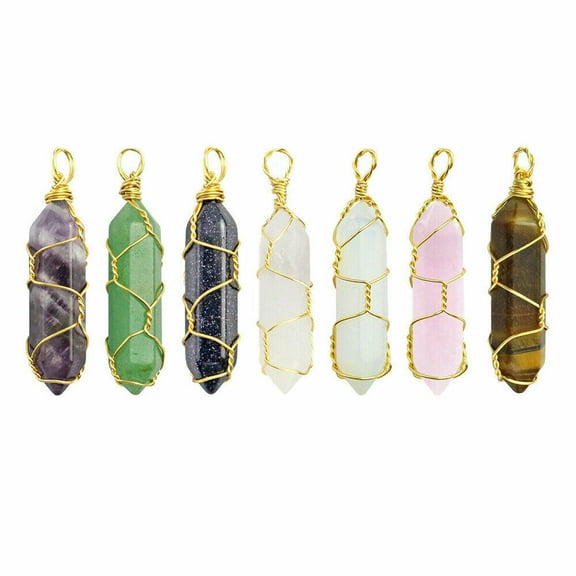 7 Set Chakra Pendant Wire Wrapped Gemstone Natural Stone Crystal Quartzs Point