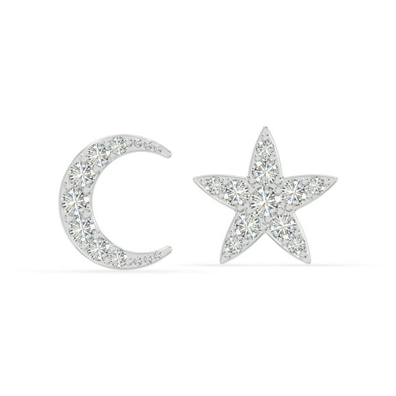 Moissanite Moon Star Stud Earrings for Women in Sterling Silver, April Birthstone Jewelry Gifts for Her Birthday, Wedding Anniversary, Party, Graduation, Christmas, Mothers Day, Valentines