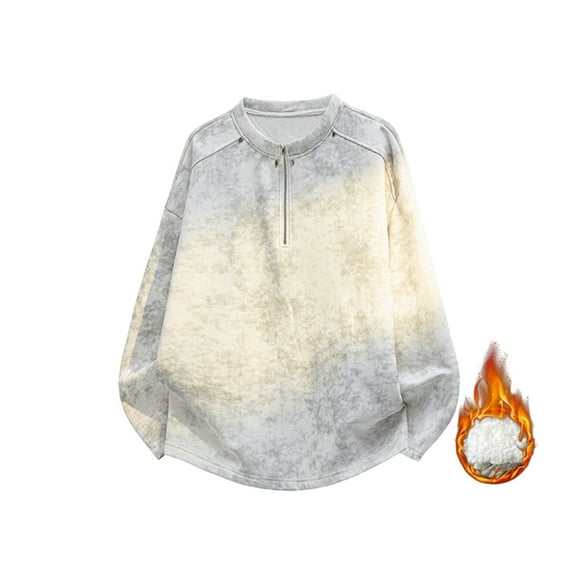 Lekwk Chandail Doublé en Polaire pour Hommes Manches Longues Demi-Fermeture à Glissière Chemise Décontractée Ample Grande Taille Mode Imprimé Teinture sur Nœuds Col Rond Automne Hiver