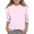 thumbnail image 3 of Efsteb Children's Kids Girls 3/4 Sleeve Shirts Summer Cute Polka Dots Print Casual Round Neck Three-quarter Sleeve Tops Comfy Loose Tee Shirt(Pink,5-6 Years ), 3 of 5