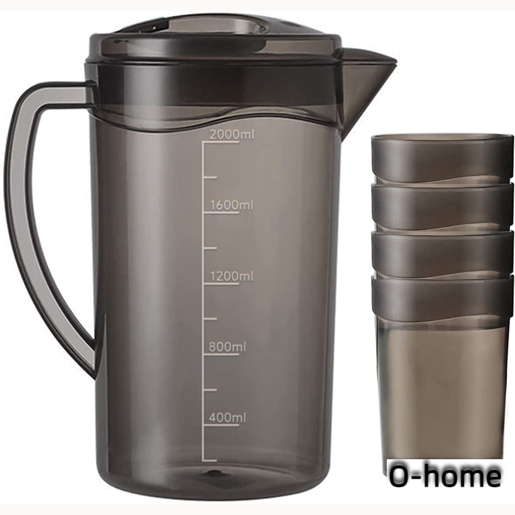 Pitcher Set with Lid, Iced Tea Pitcher Plastic Pitcher Set with 4 Cups