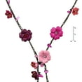 thumbnail image 4 of Chic Multi Pink Daisy Floral Mix Stone Genuine Leather Lariat Wrap Necklace, 4 of 6