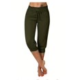 thumbnail image 2 of Women Elastic Waist Casual Pants Knee-Length Capris Loose Drawstring Joggers, 2 of 4