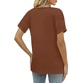 thumbnail image 3 of Short Sleeve Tops for Women Henley Neck Button Down Casual Solid Tees Tops 2026 Summer Loose Fit Shirts Brown L, 3 of 5
