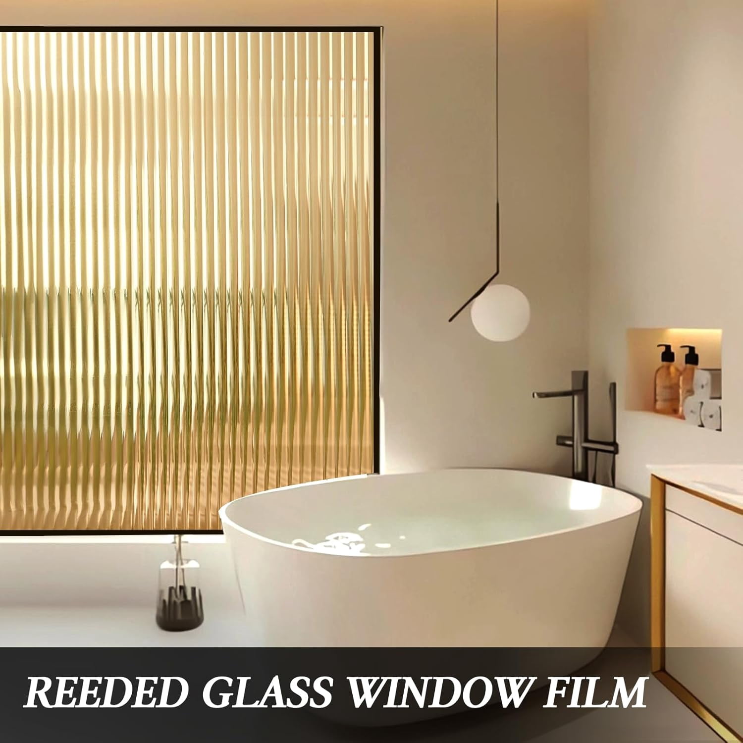 Window Privacy Film Reeded Glass Static Clings Fluted Frosted Decorative Window Stickers Winter Heat Control Sun Blocking Film Peel and Stick Adhesive Door Cover,17.5x78.7in,Umber