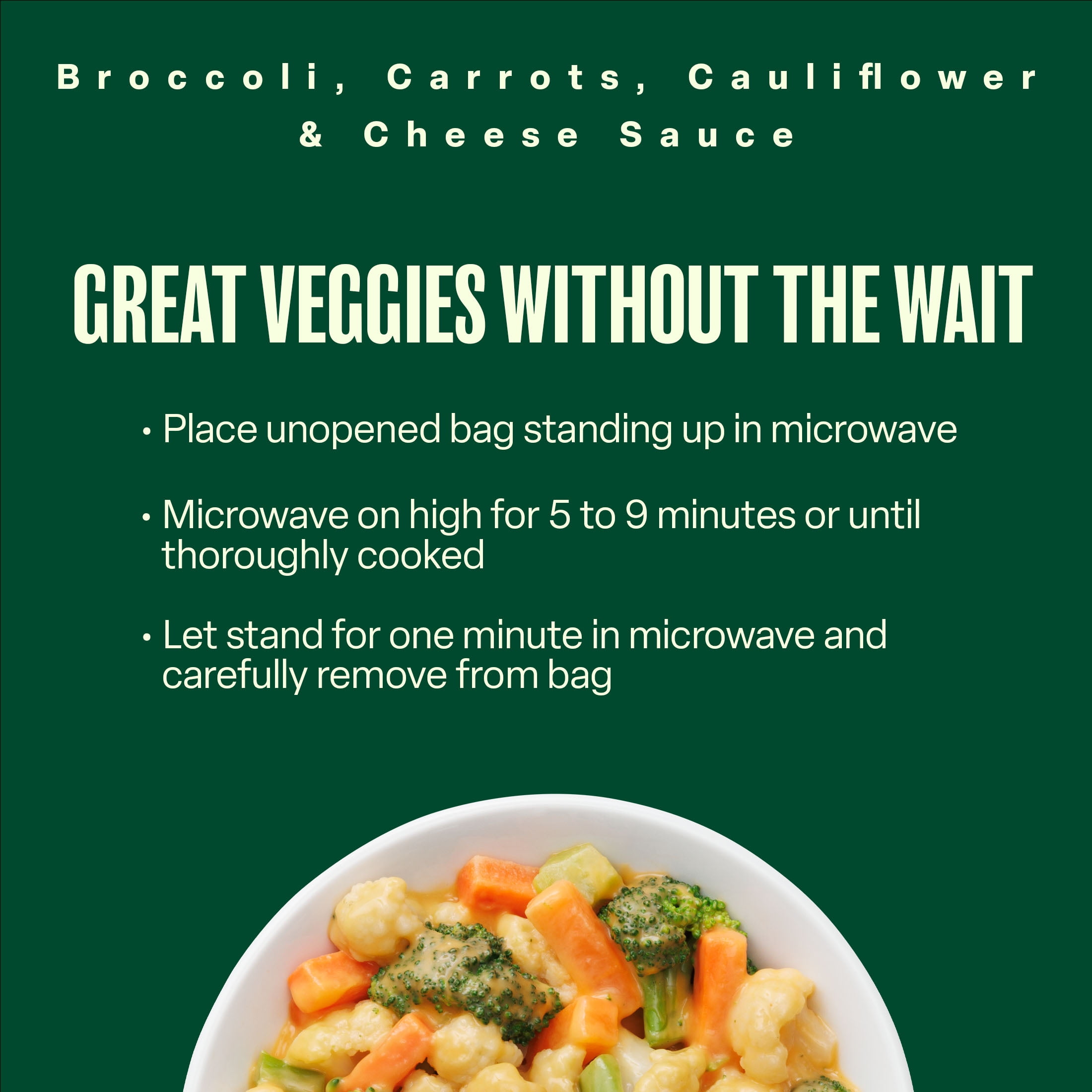 Green Giant Simply Steam Broccoli, Carrots, Cauliflower & Cheese Sauce, 10 oz Bag (Frozen Vegetables)