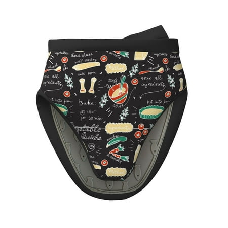 

Tebeau Vegetable Quiche Print Short Oven Mitts Heat Resistant Silicone Kitchen Mini Oven Mitts Non-Slip Grip Surfaces and Hanging Loop Gloves
