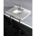 thumbnail image 3 of Kingston Brass KVPB3630MBSQ6 Templeton 36" Carrara Marble Vanity Top with Brass Legs (8-Inch, 3-Hole), Carrara Marble White/Polished Nickel, 3 of 7