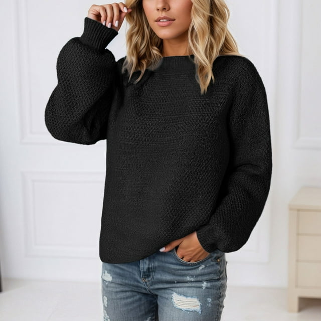 TINZ Chandail-Over Décontracté pour Femmes, Chandail en Tricot Doux, Col Rond, Manches Longues, pour Usage Quotidien, Confortable, Coupe Ample, Chandail en Molleton d'Hiver, Grande Taille