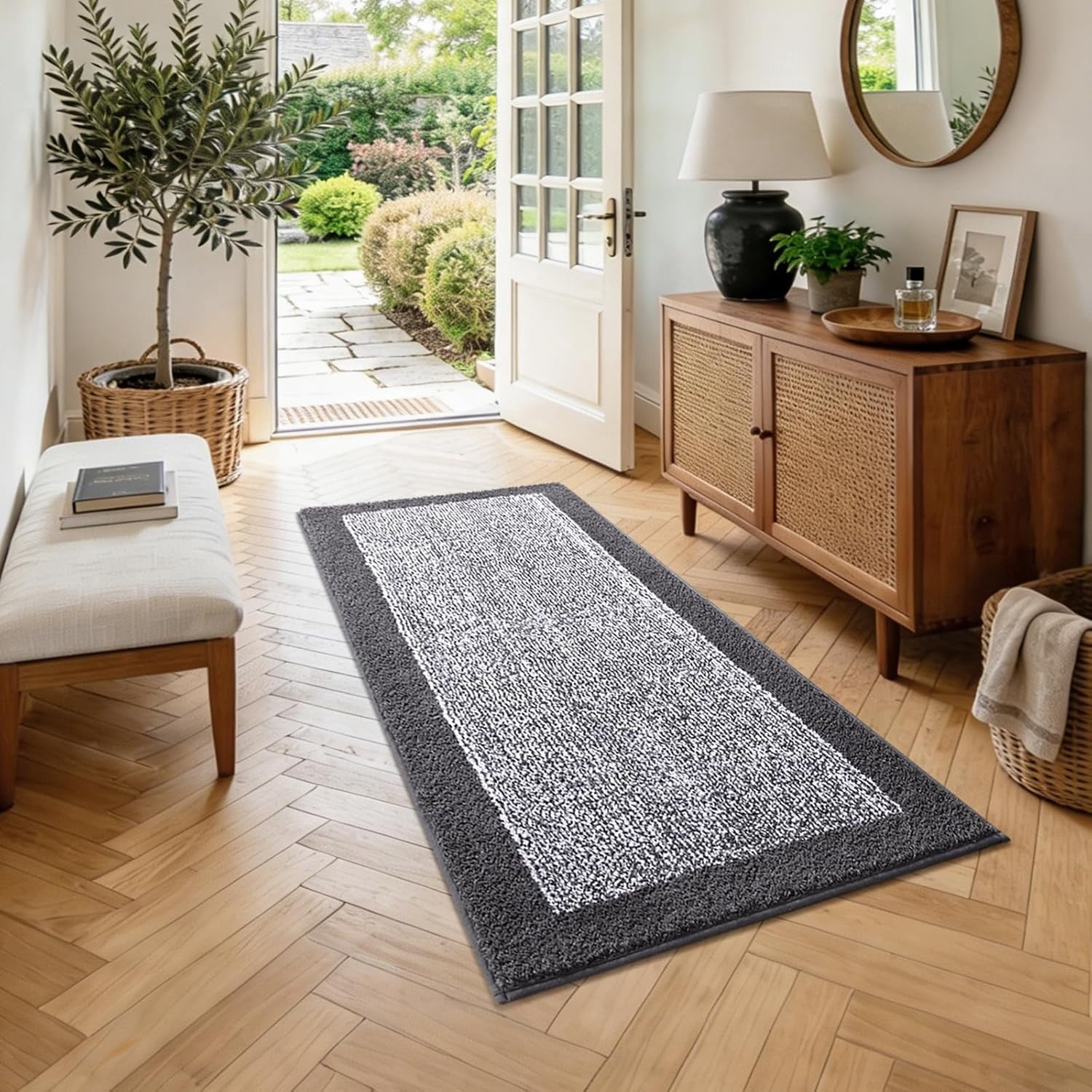 Long 2x4 Ft (48''x24'') Runner Rug for Bathroom,Non Slip Washable Large Kitchen Rugs Bath Rugs, Soft Absorbent Quick Dry Mats Shower, Hallway,Laundry, Tub(Grey)