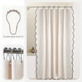 thumbnail image 3 of Zrodlmo Beige Scalloped Shower Curtain with Hooks, Waterproof Thick Linen Textured Fabric Bathroom Curtain, 72"x 72", 3 of 7