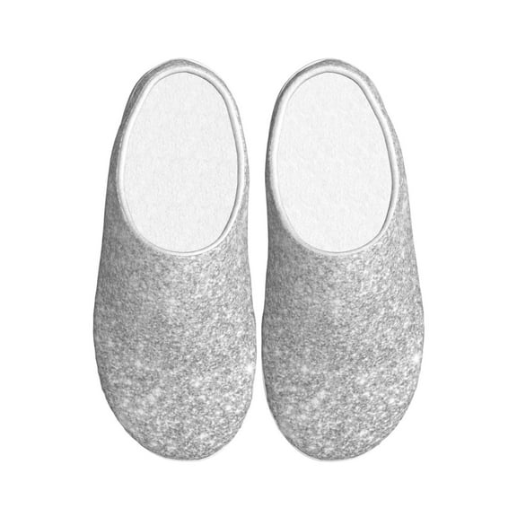 Kdxio Silver Glitter Women's Men's Slippers Plush Slip-On House Slipper for Winter Indoor Soft Cushion Non-slip Fluffy Slides Slippers-35/36